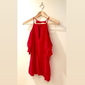 Parker Magenta ruffled cold shoulder top. Size XS